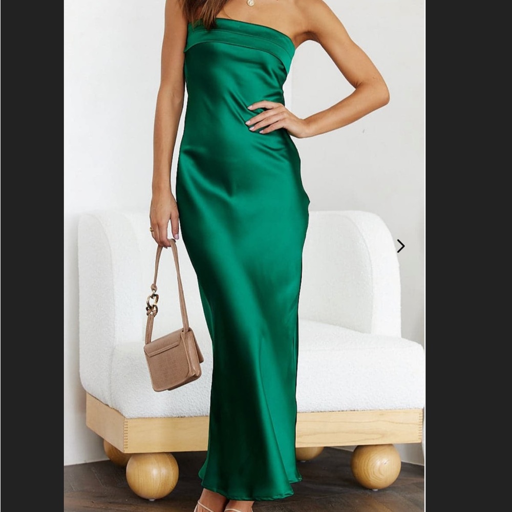 Green Satin Strapless Dress